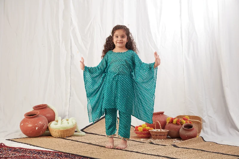 Pre-Order: Turquoise Leheriya Kaftan Set