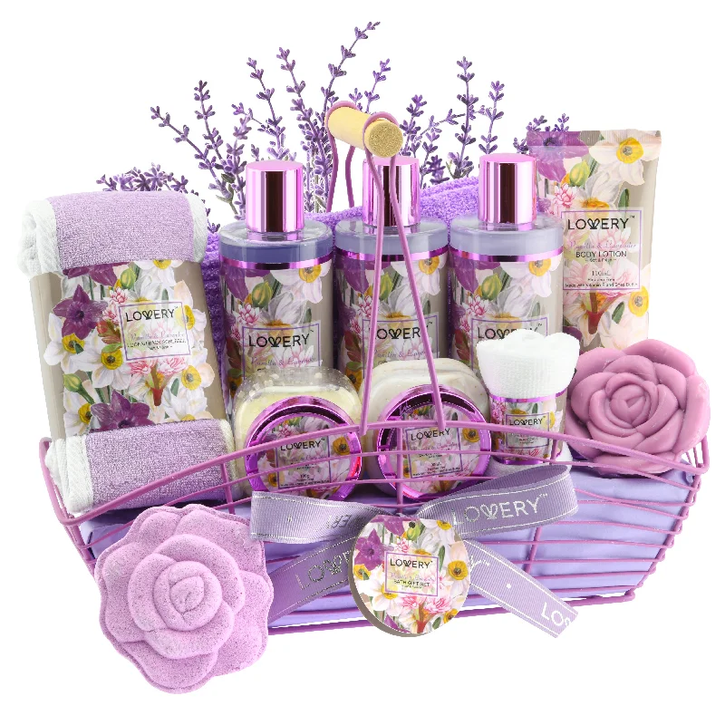 Vanilla Lavender Bath and Body Gift Basket, 13 Piece