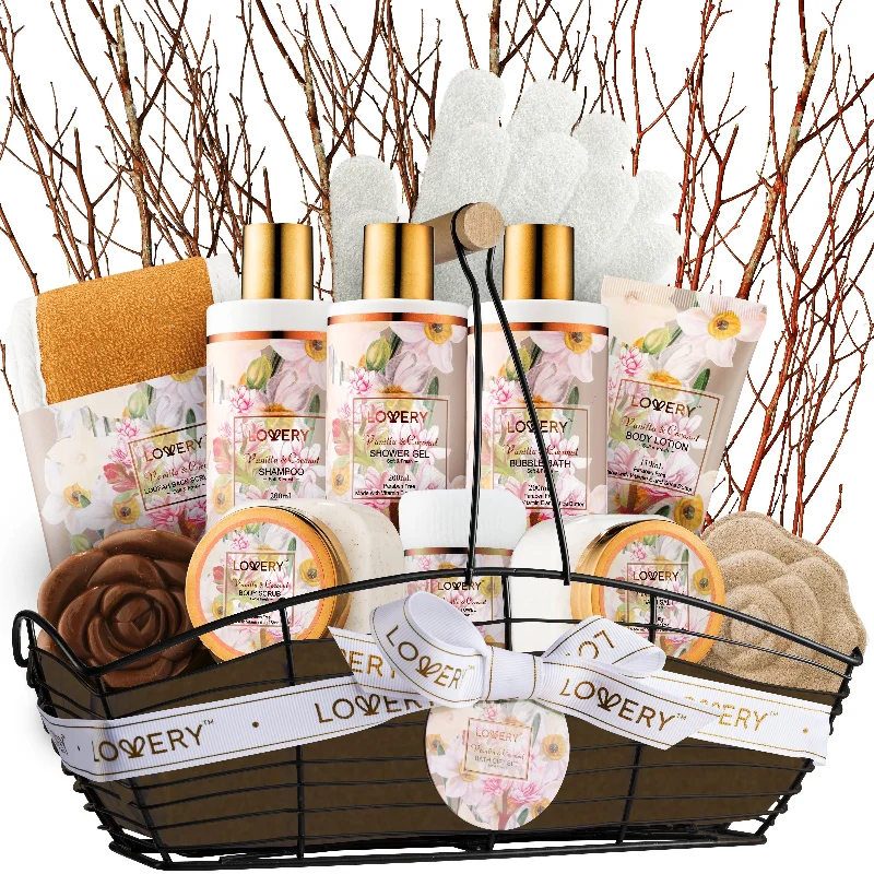 Vanilla Coconut Home Spa Gift Basket, 13 Piece