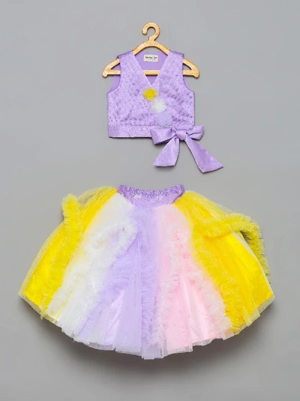 Pre-Order: Purple Top with Multi Colour Skirt