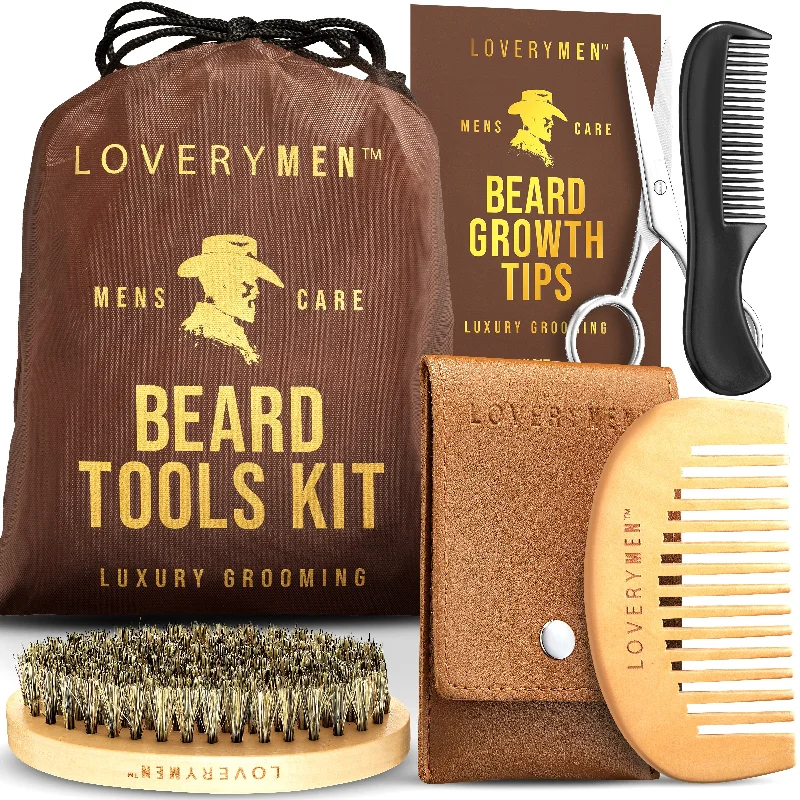 LOVERYMEN Beard Tools Kit: Premium Comb, Shears, Brush, Comb To-Go, & Travel Pouch