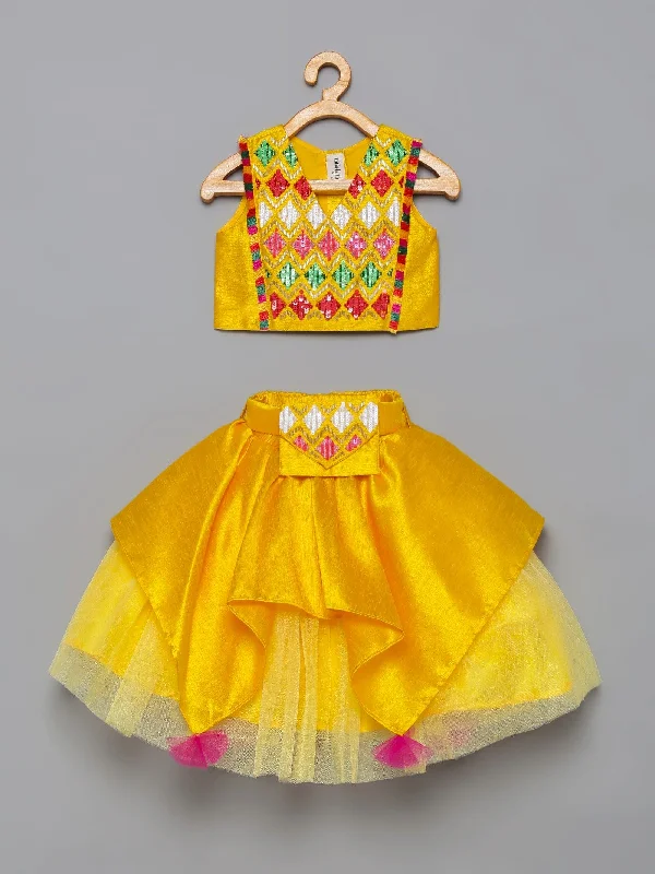 Pre-Order: Yellow Silk Tribal Lehenga Choli Set with Belt Beg