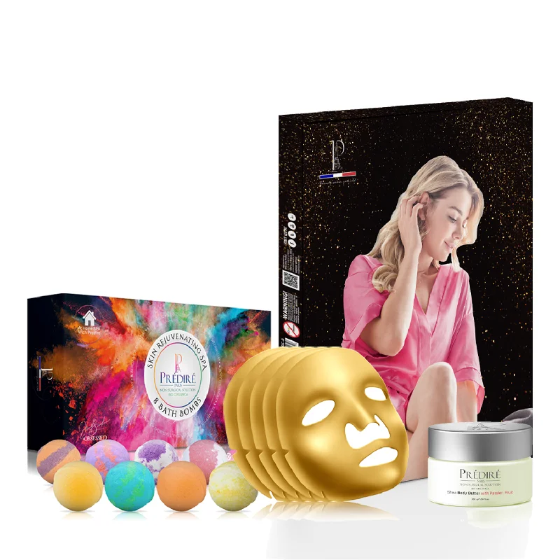 Oxygen & Vitamin Infused Gold Masks w/ Bath Rejuvenating Collection-Pink Robe