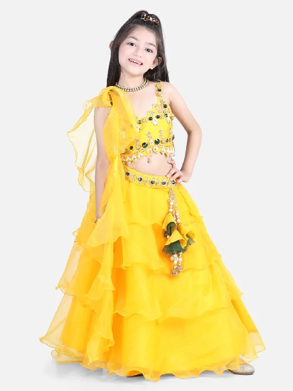 Pre-Order: Yellow Organza Lehenga with Hand Embroidered Choli