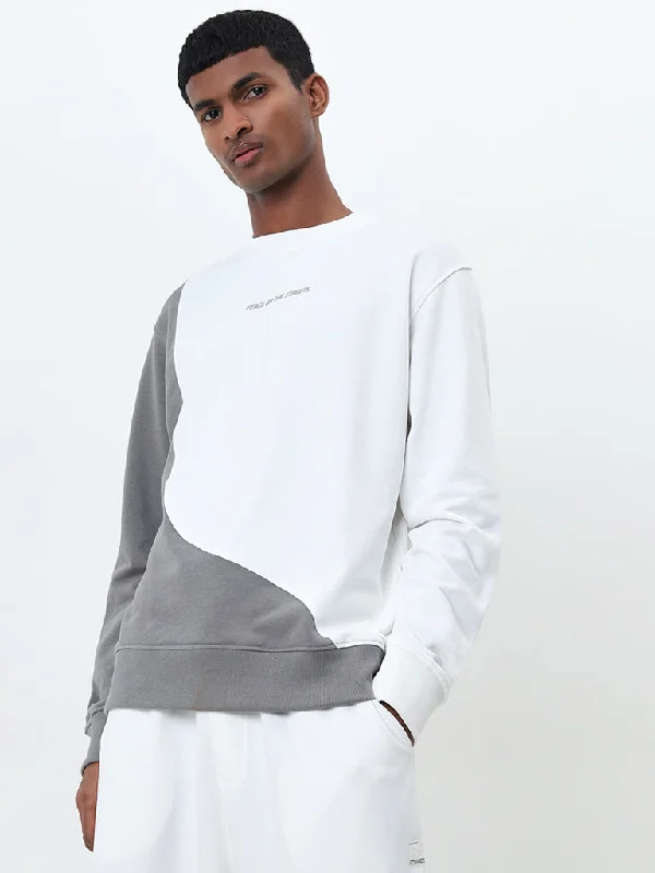 Studiofit White Relaxed-Fit Cotton Blend Sweatshirt