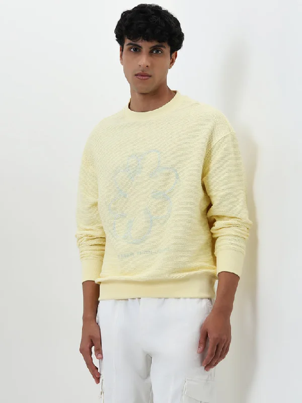 Nuon Yellow Embroidered Relaxed-Fit Cotton Sweatshirt