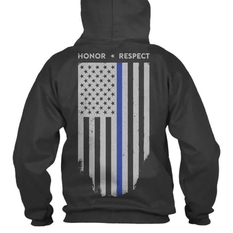 Hoodie - Thin Blue Line American Flag HONOR & RESPECT