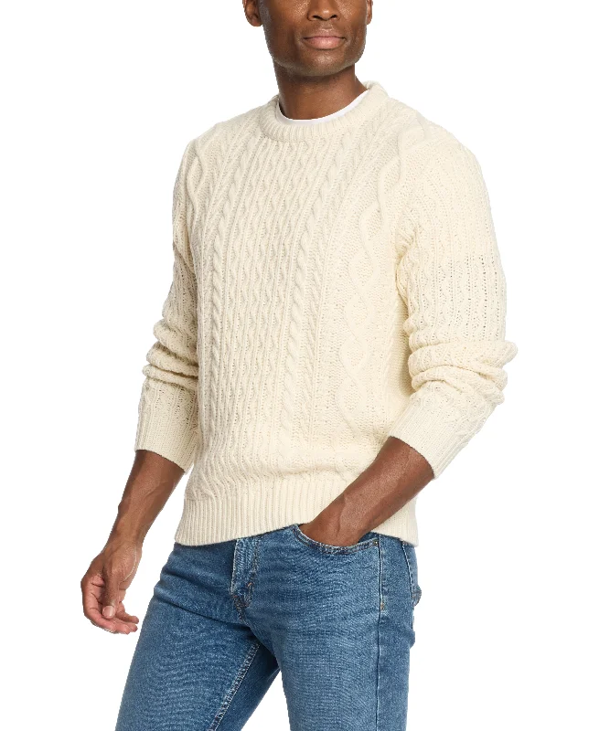 Zig Zag Cable Knit Crew In Ecru