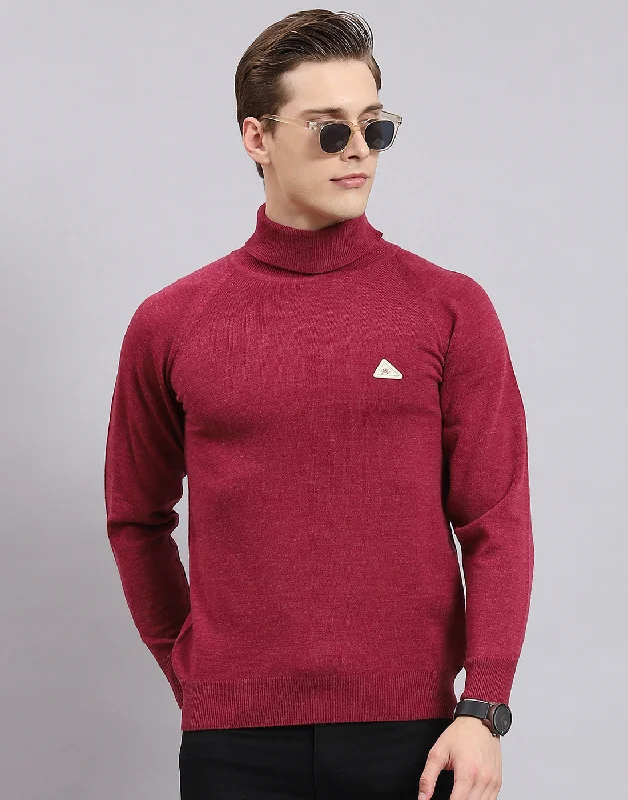 Men Purple Solid H Neck Full Sleeve Sweater