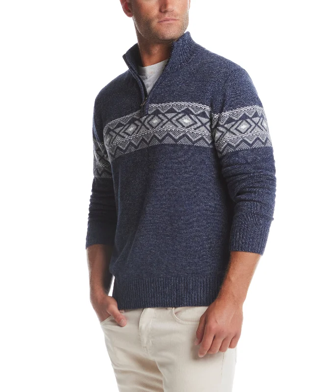 Southwest Quarter Zip Sweater In Tricolor Blue