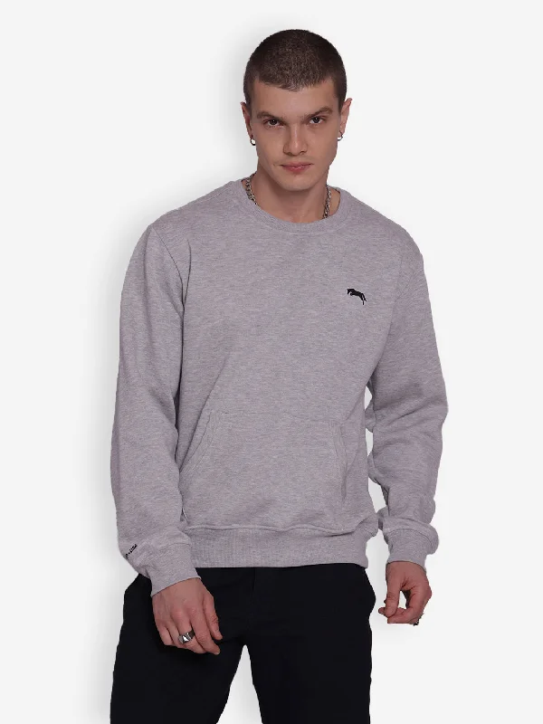 JUMP USA Men's Solid Grey Pullover Sweatshirt