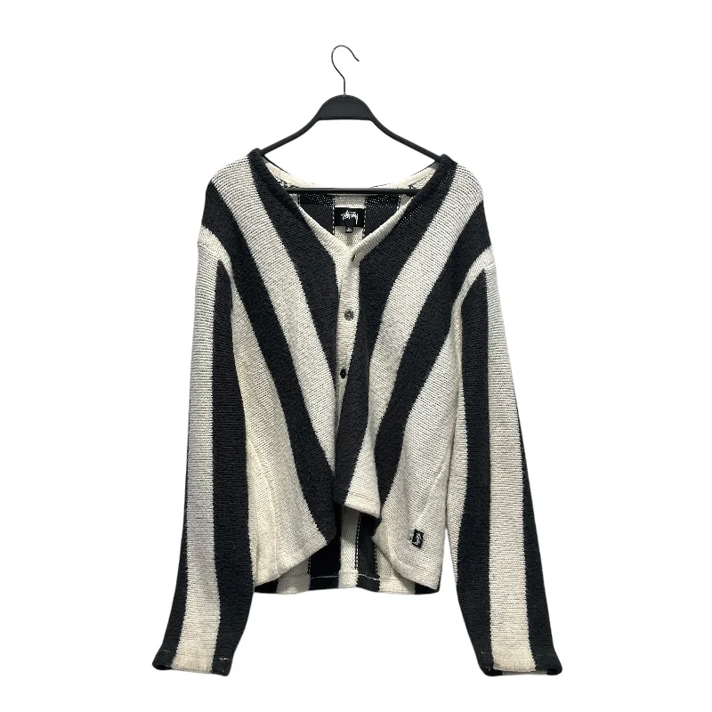 STUSSY/Cardigan/XL/Stripe/Cotton/WHT/STRIPPED CARDIAN