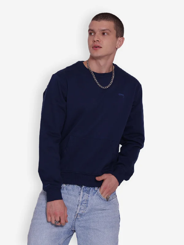 JUMP USA Men's Solid Navy Blue Pullover Sweatshirt