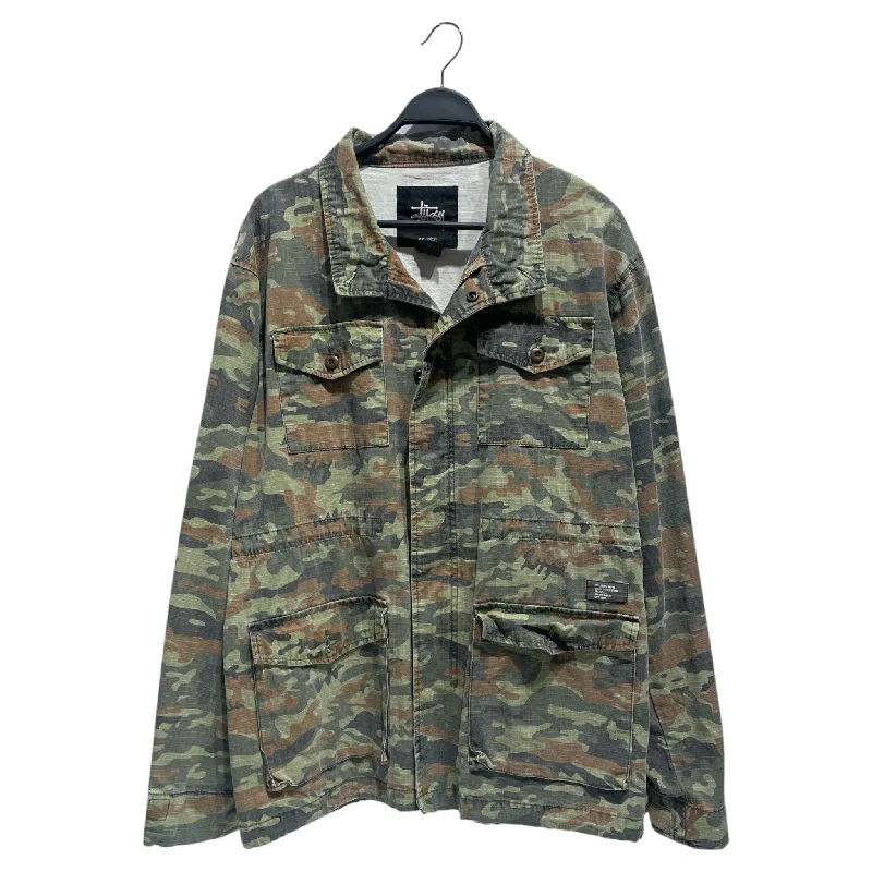 STUSSY/Jacket/XXL/Cotton/GRN/Camouflage/ZIP UP, MULTI POCKET