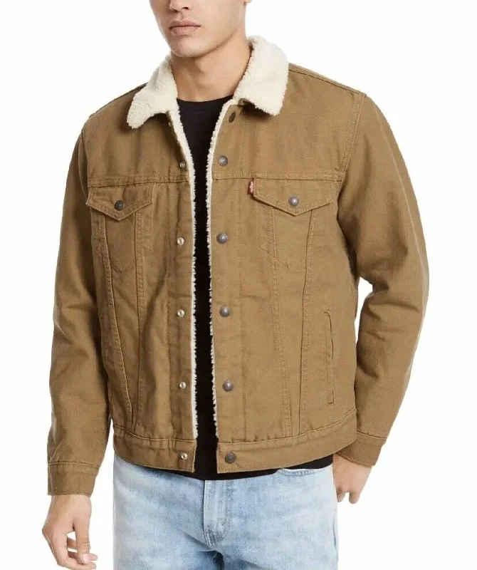 Canvas Sherpa Trucker Jacket In Washed Cougar