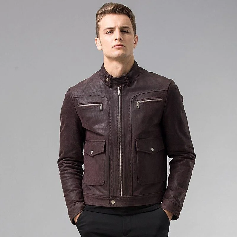 Casual Men's Genuine Pigskin Leather S-6XL Big Size Motorcycle Jacket