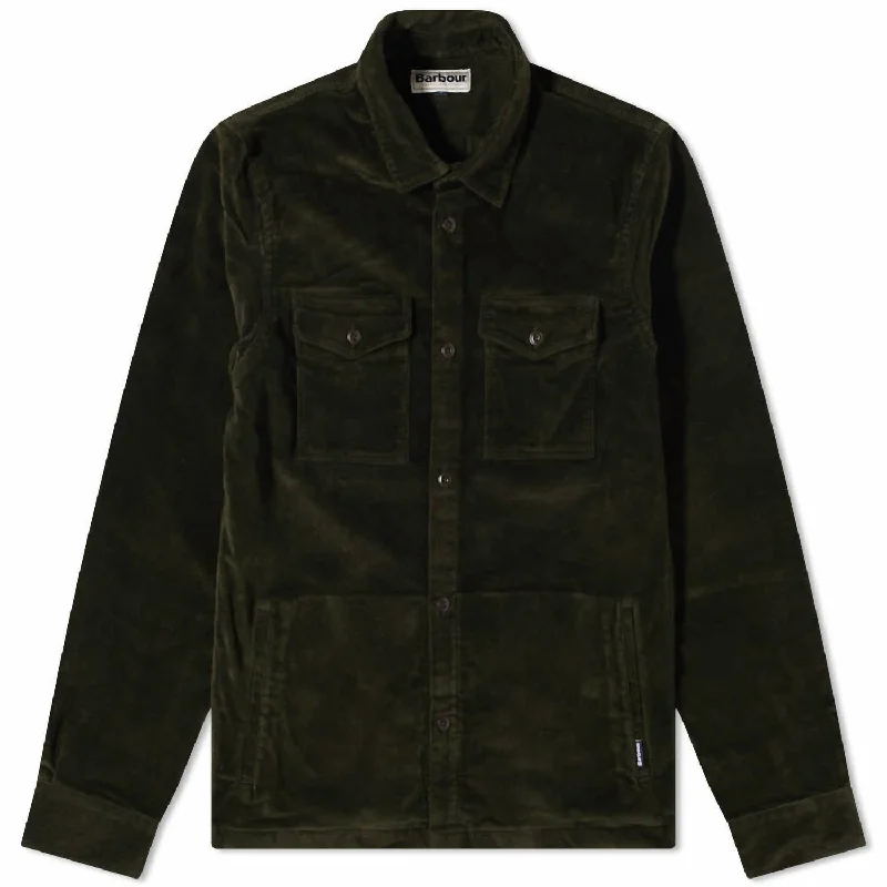 Cord Overshirt Jacket In Olive