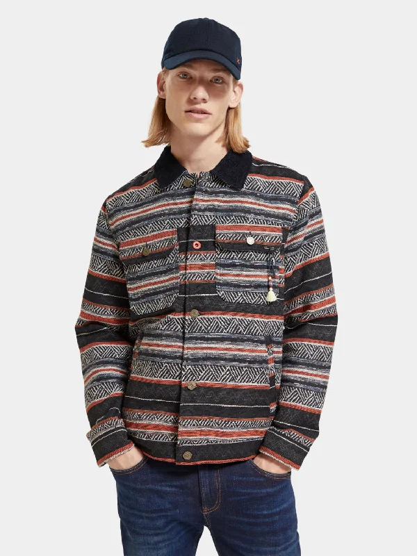 Cotton blend jacquard trucker jacket