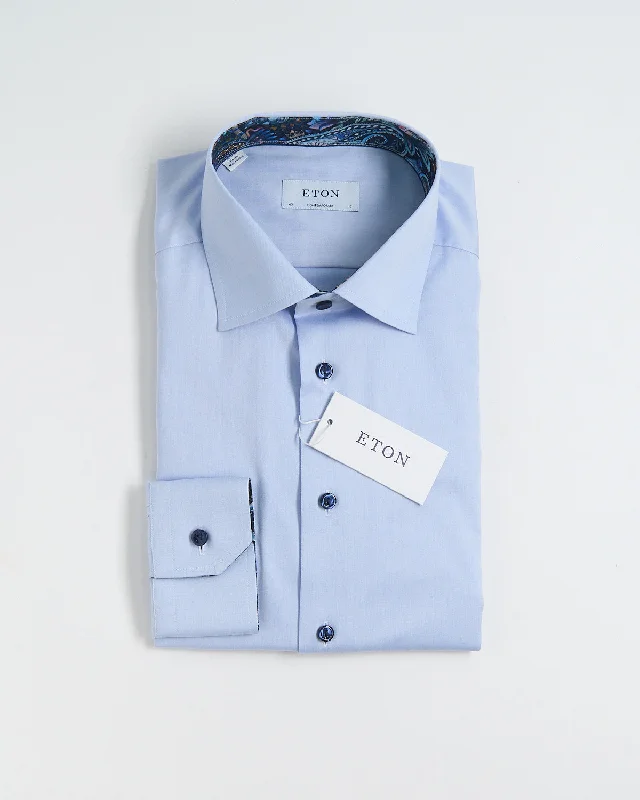 Light Blue Floral Trim Signature Twill Contemporary Shirt