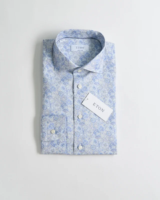 Light Blue Micro Floral Signature Twill Contemporary Shirt