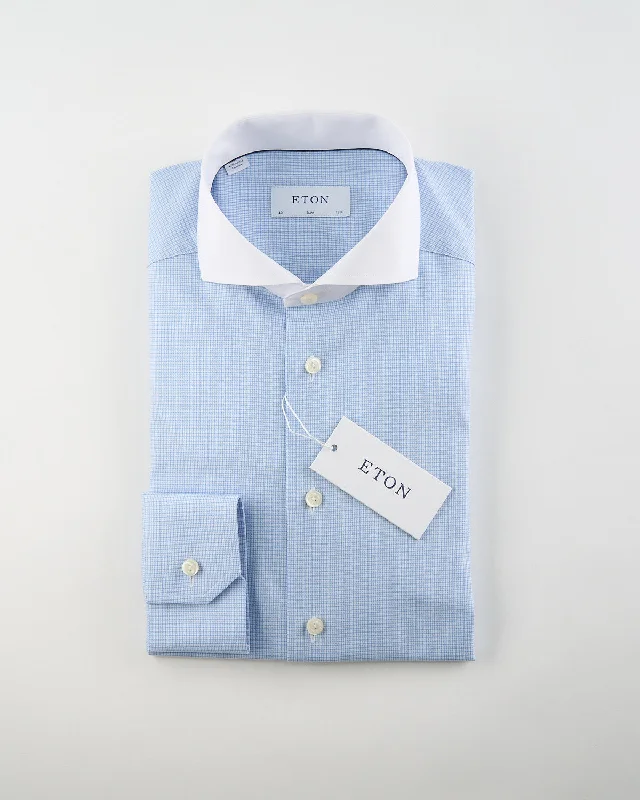 Micro Check Slim Shirt With White Collar