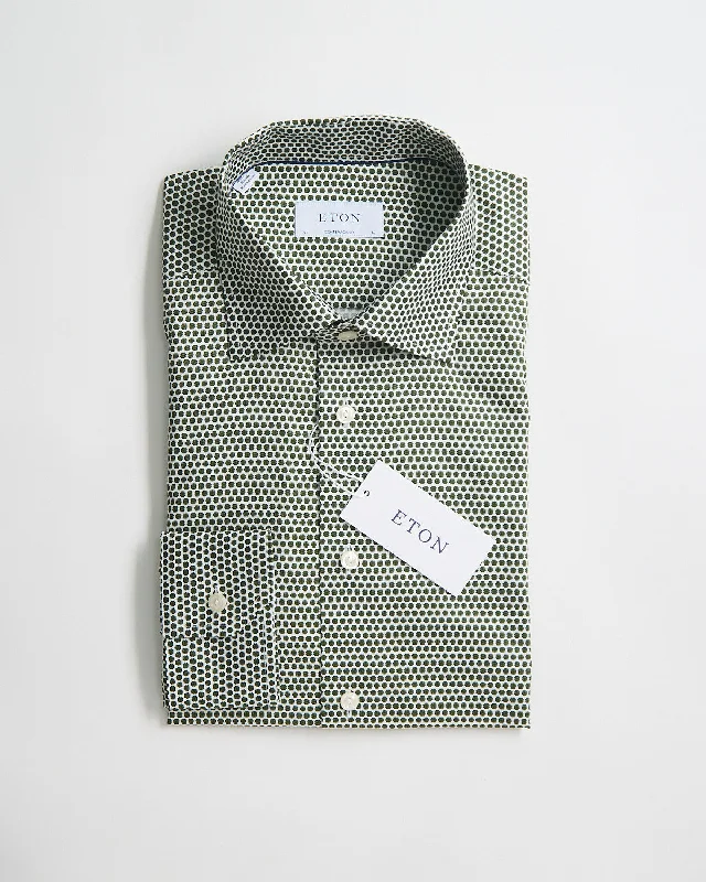 Mid Green Micro Floral Signature Twill Contemporary Shirt