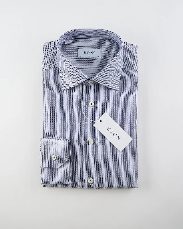 Navy Striped Signature Twill Slim Shirt