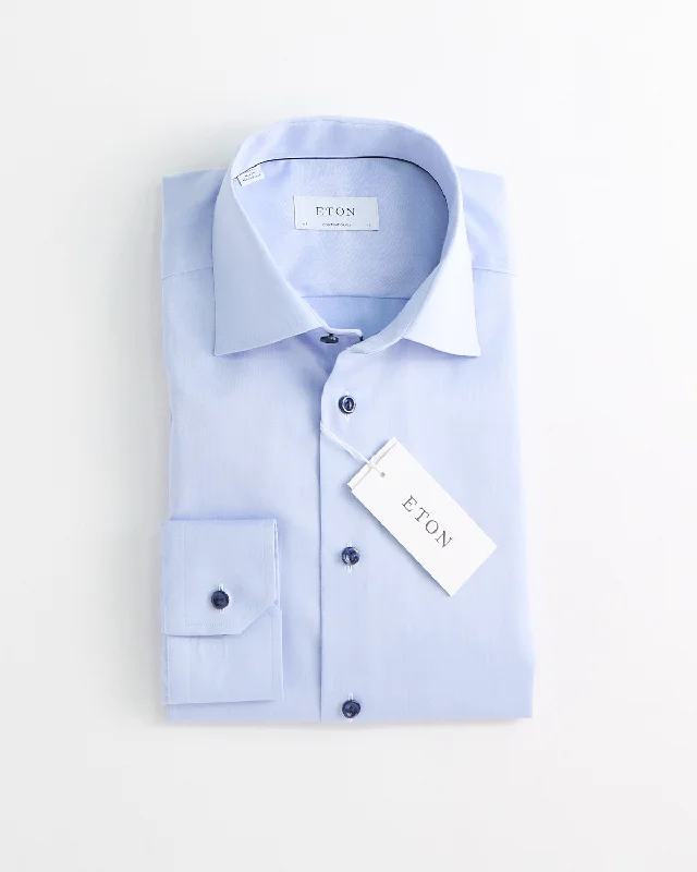 Signature Twill Light Blue Contemporary Shirt With Navy Button