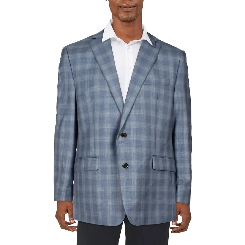 Lauren Ralph Lauren Mens Wool Blend Plaid Two-Button Blazer