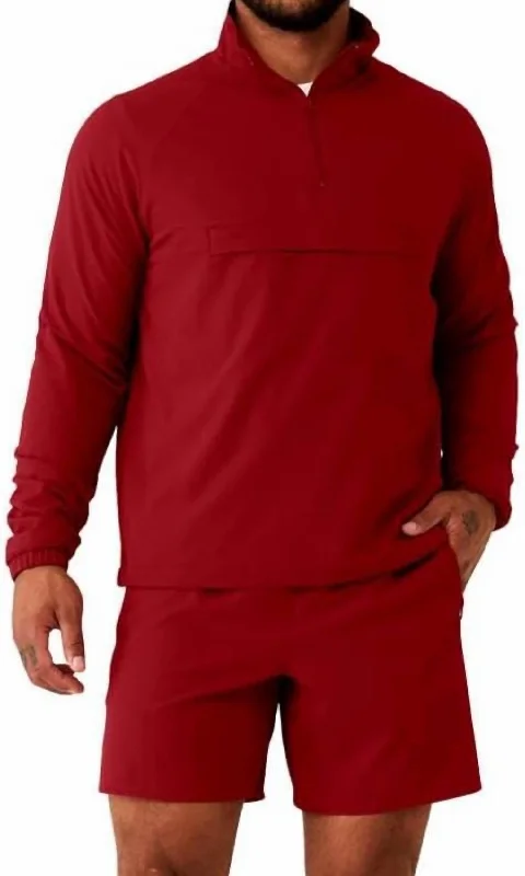 Men 1/4 Zip Ripstop Jacket In Victoria Red