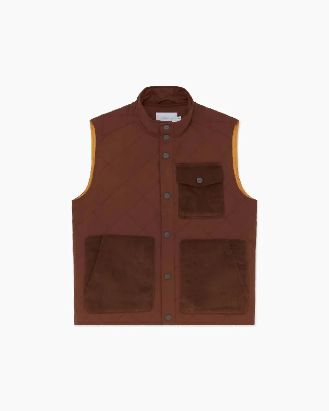 Men's Quilted Twill Vest In Bison