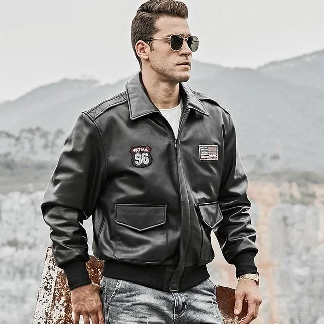 Men's Real Lambskin Leather Winter Warm Air Force Pilot Bomber Jacket