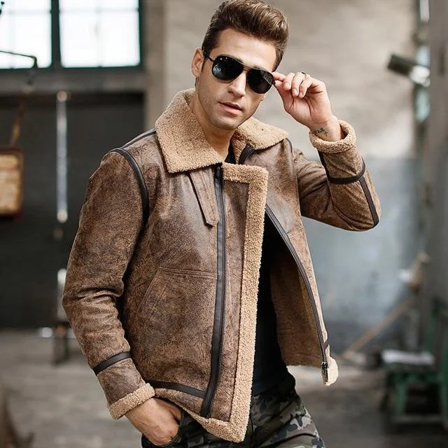 Men's Real Pigskin Leather Winter Warm Aviator Motorcycle Jackets