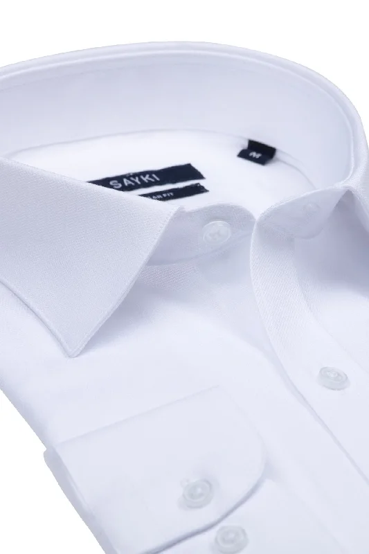 Regular Fit Long Sleeve Plain Cotton White Dress Shirt