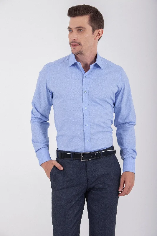 Slim Fit French Cuff Cotton Diamond Shaped Blue Dress Shirt