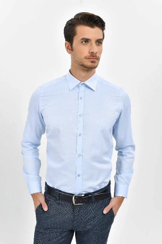 Slim Fit Long Sleeve Cotton Blend Blue Dress Shirt