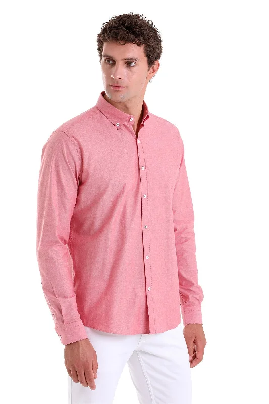 Slim Fit Long Sleeve Cotton Red Dress Shirt