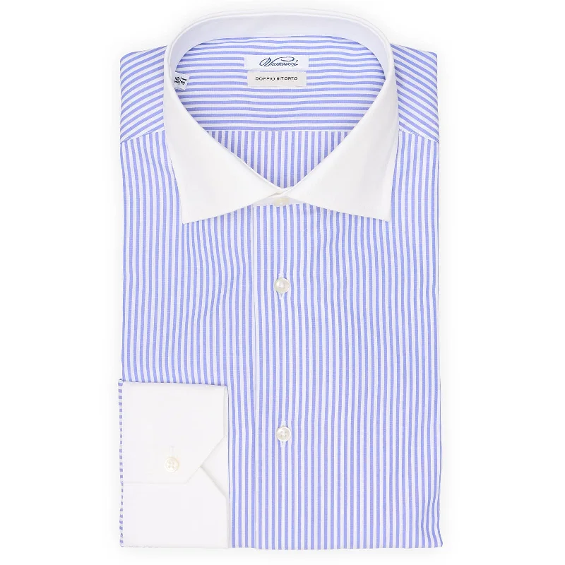 VANNUCCI Milano Blue Bengal Striped Cotton Dress Shirt EU 41 NEW US 16