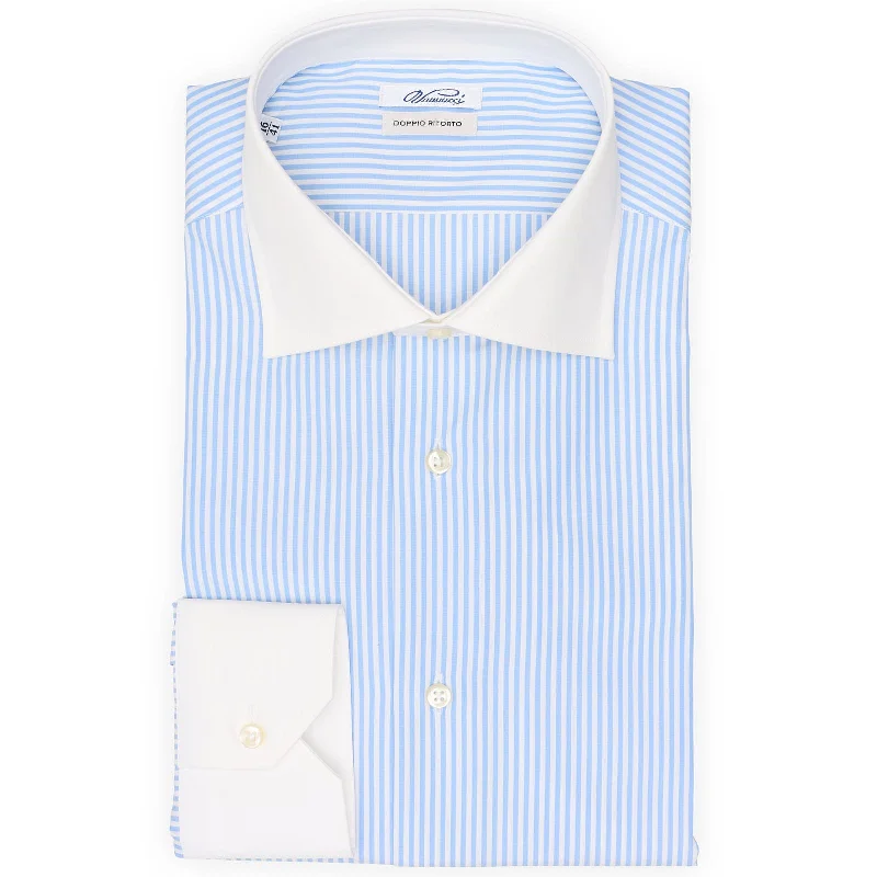 VANNUCCI Milano Sky Blue Bengal Striped Dress Shirt EU 41 NEW US 16