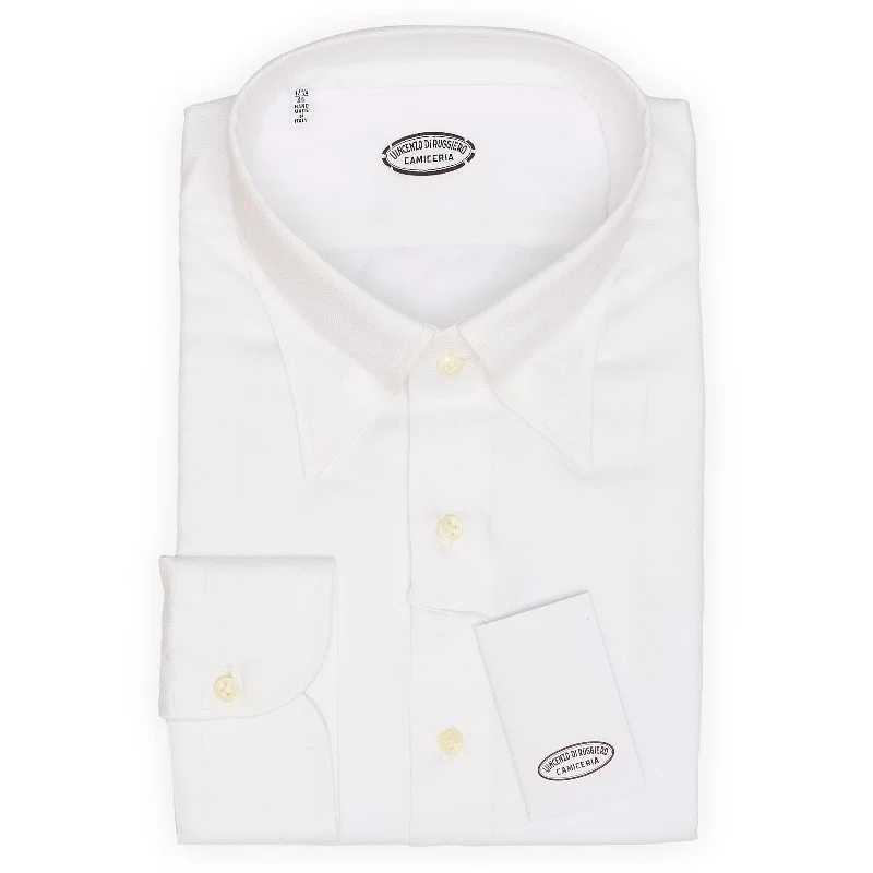 VINCENZO DI RUGGIERO Handmade White Jacquard Dress Shirt EU 45 NEW US 17.75