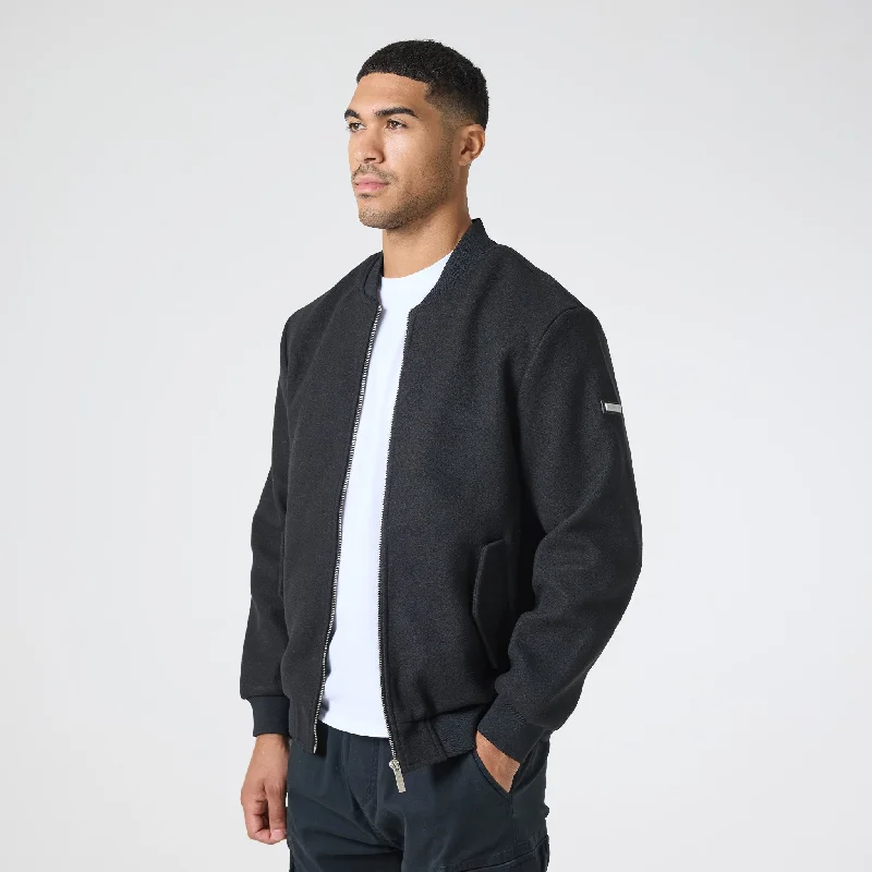 Faux Wool Smart Bomber | Black