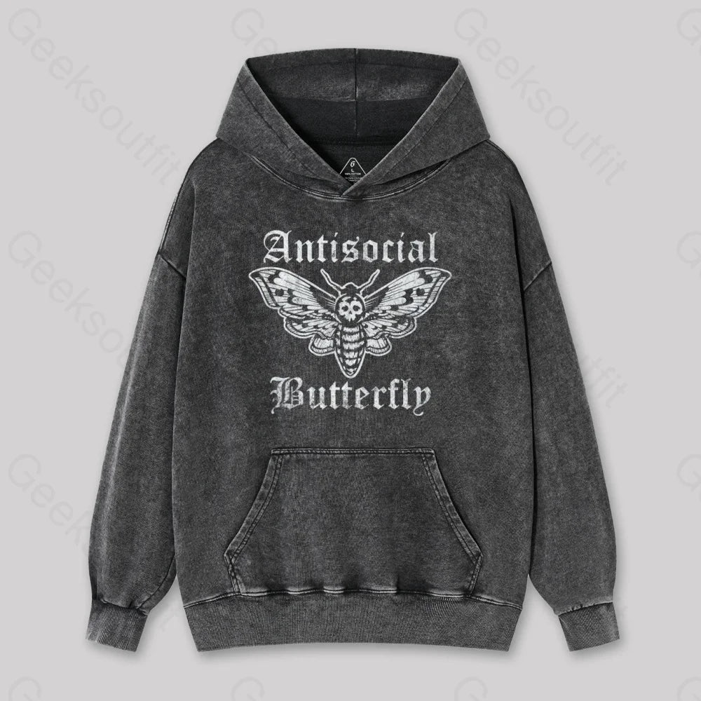 Funny Antisocial Butterfly Washed Hoodie