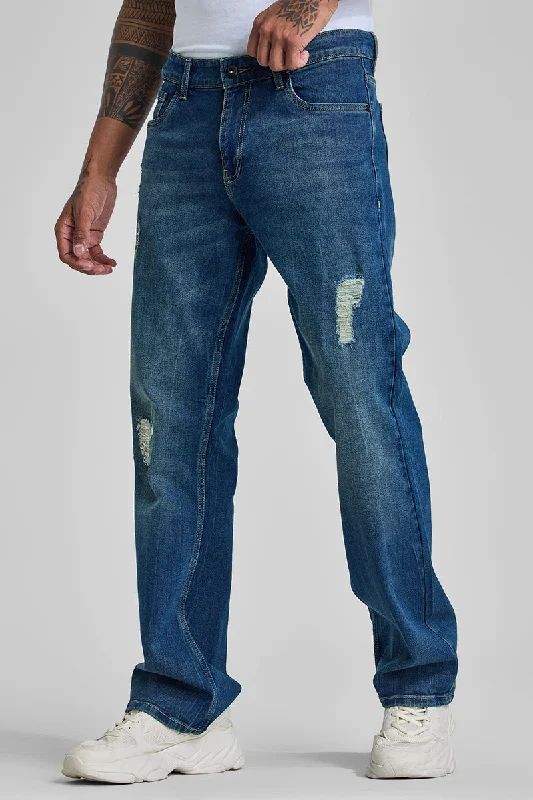 Blue Distressed Bootcut Jeans