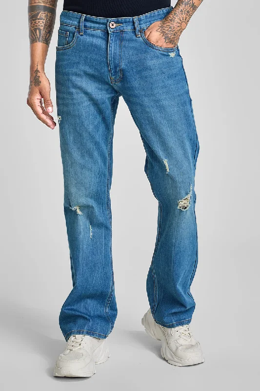 Blue Distressed Bootcut Jeans