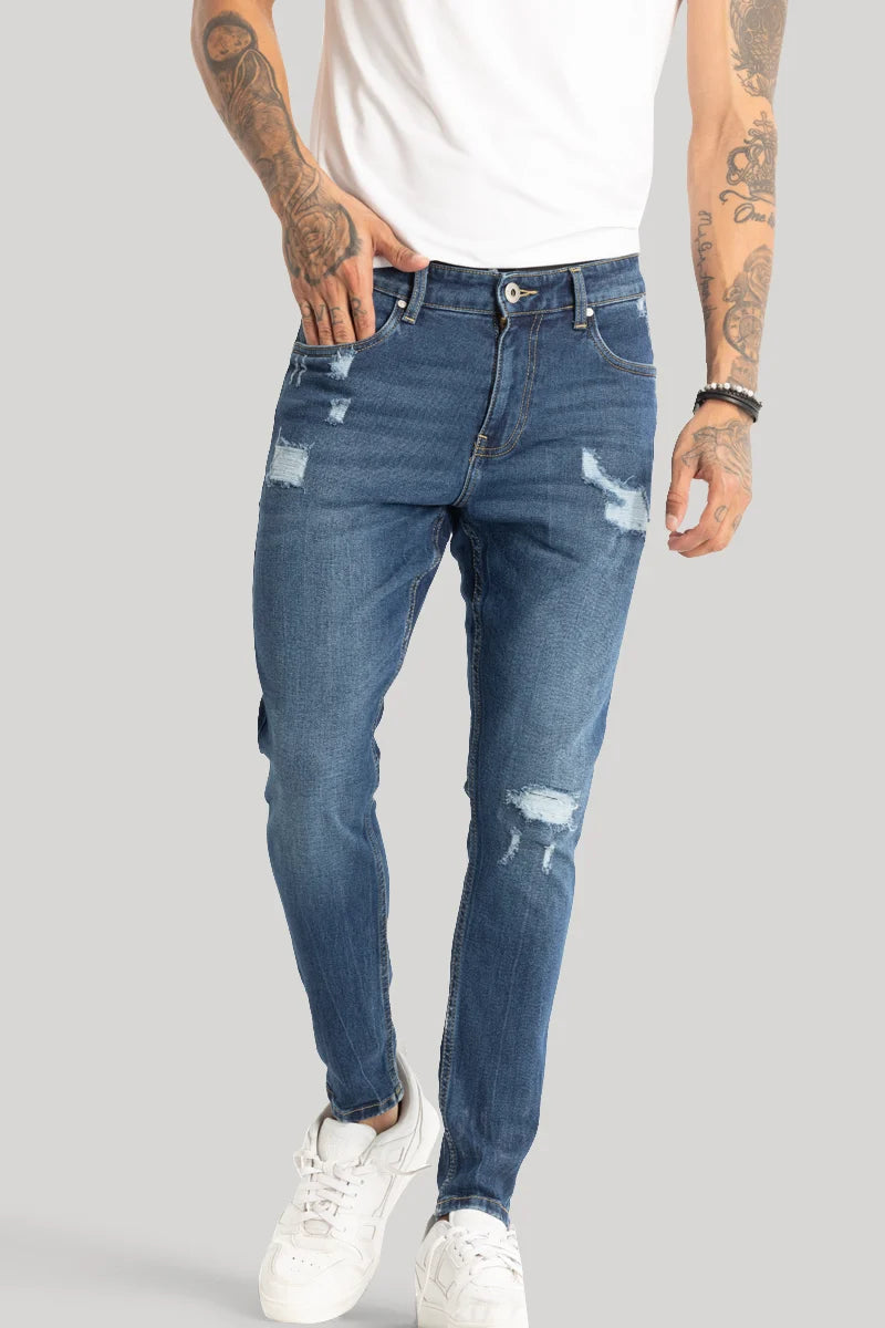 Blue Distressed Skinny Fit Jeans