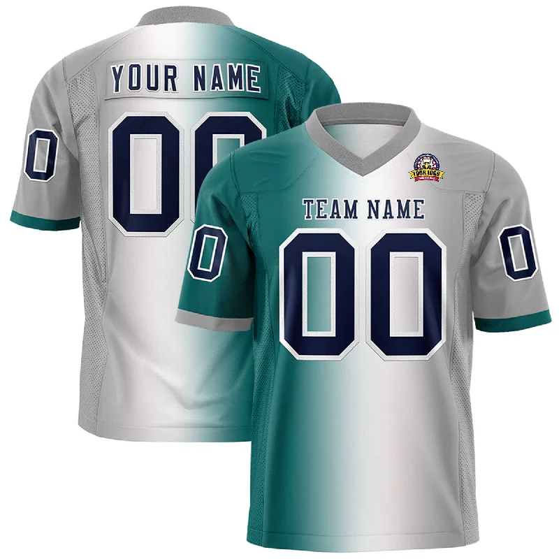 Custom Aqua White-Gray Personalized Gradient Fashion Authentic Football Jersey