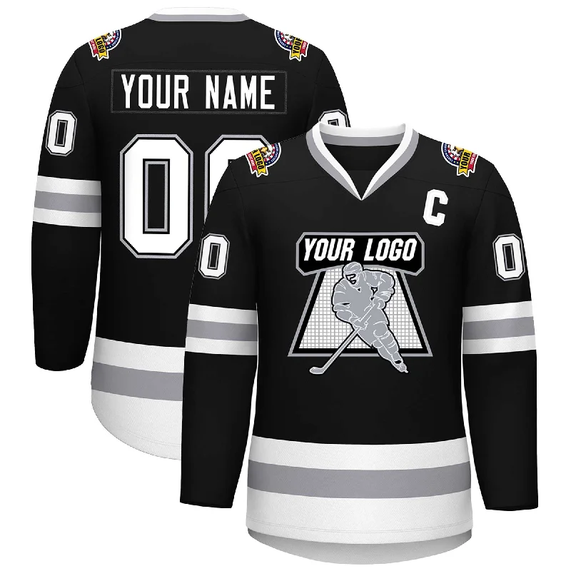 Custom Black White Black-Gray Classic Style Hockey Jersey