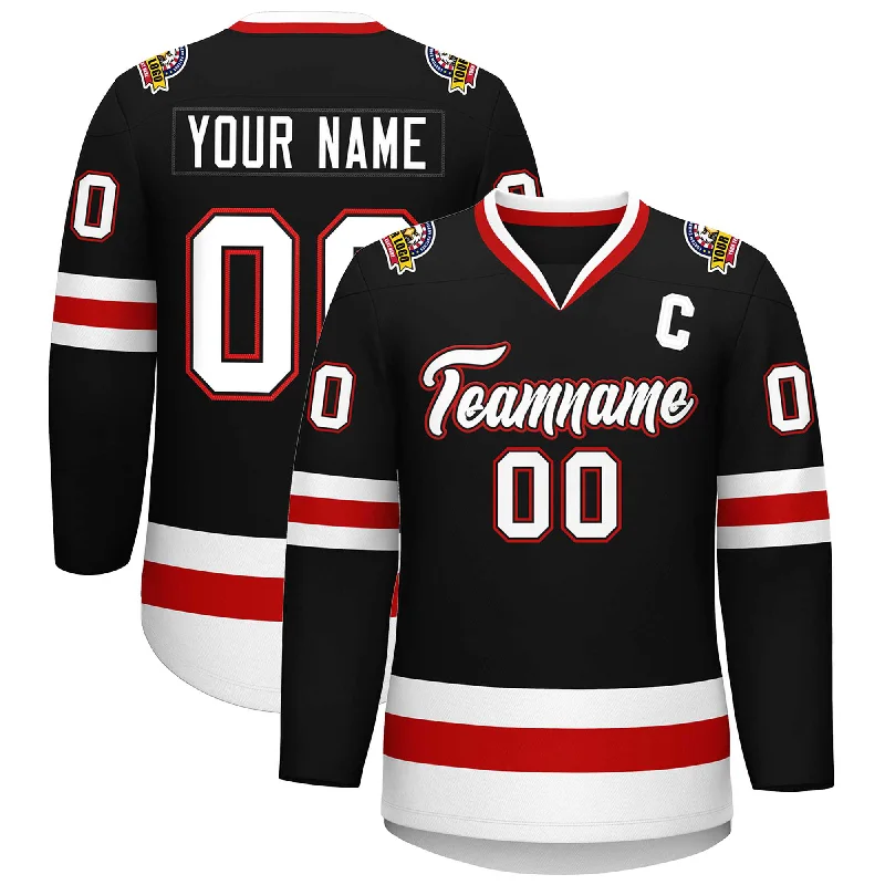 Custom Black White Black-Red Classic Style Hockey Jersey