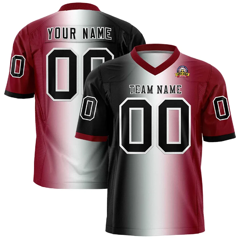 Custom Black White-Crimson Personalized Gradient Fashion Authentic Football Jersey