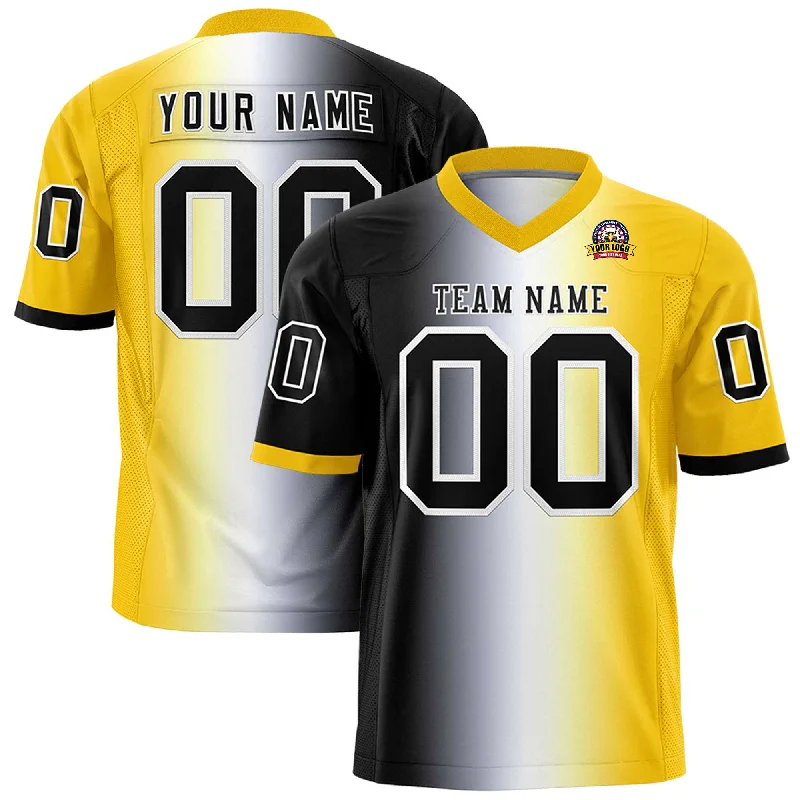 Custom Black White-Gold Personalized Gradient Fashion Authentic Football Jersey